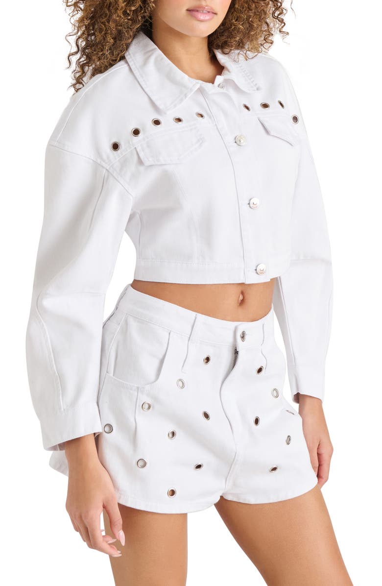 Steve Madden Damiani Grommet Denim Crop Jacket, Alternate, color, 