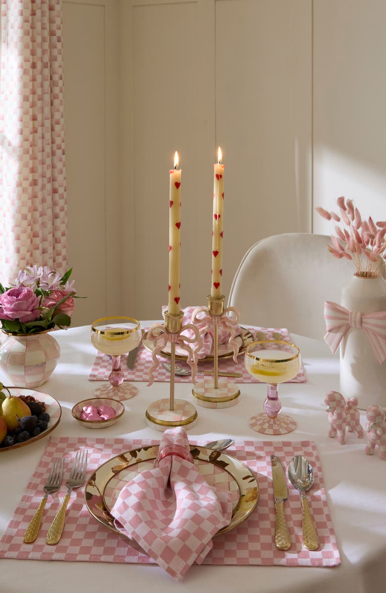 MACKENZIE CHILDS Set of 2 Pink & Gold Hearts Taper Dinner Candles, Alternate, color, Pink