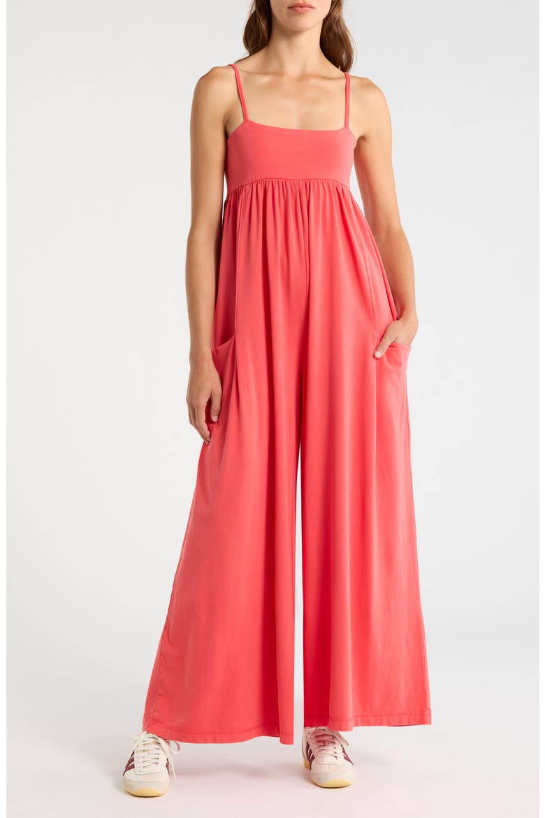 FP Movement Hot Shot Strappy Stretch Cotton Jumpsuit, Main, color, GRAPEFRUIT