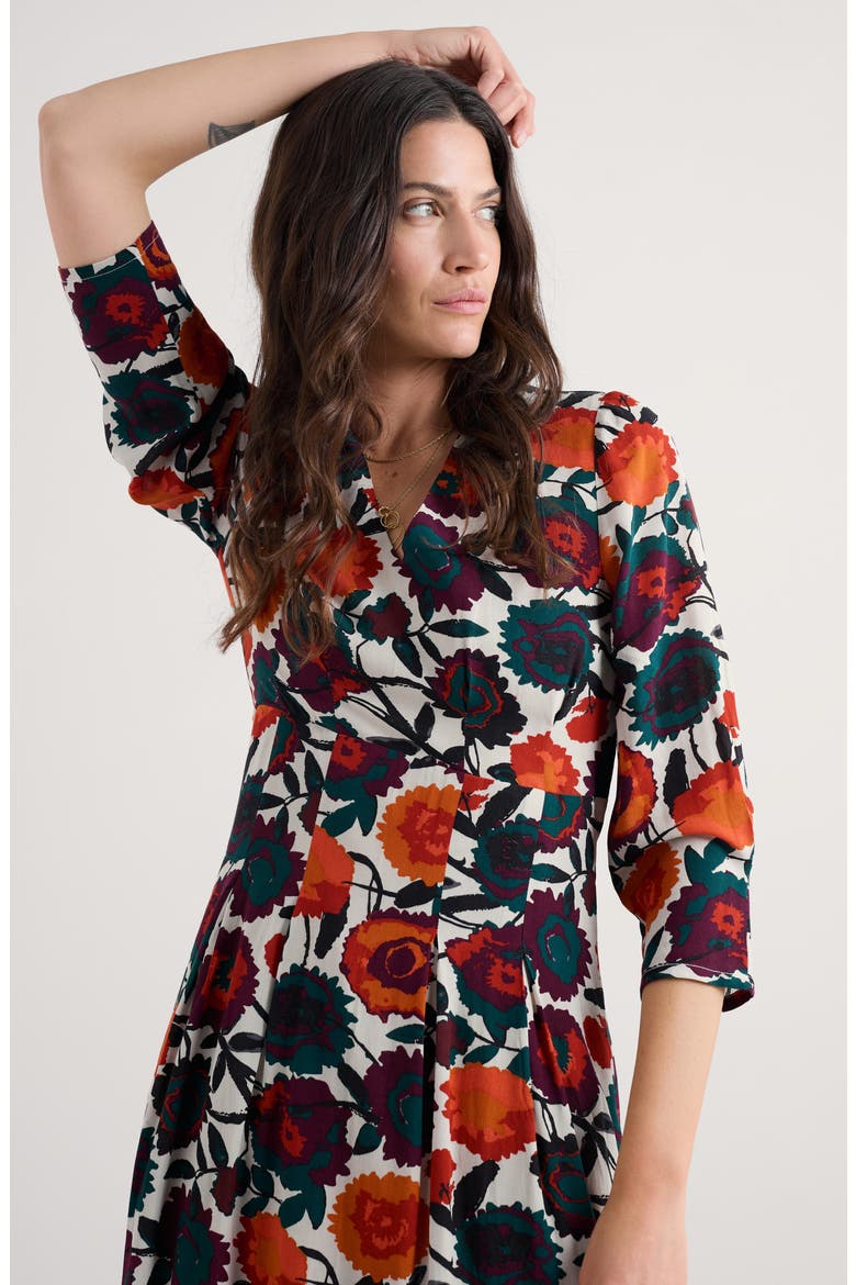 Etta Floral Pleated Midi Dress, Alternate, color, FIGURATIVE FLORAL ARAN