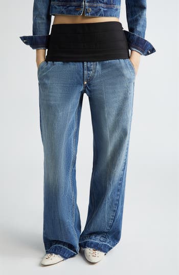 Stella Mccartney Cummerbund Detail Nonstretch Denim Wide Leg Jeans