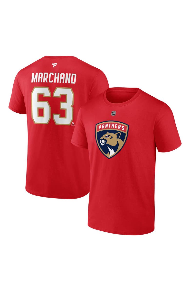 FANATICS Men's Fanatics Brad Marchand Red Florida Panthers Authentic Stack Name & Number T-Shirt, Main, color, 