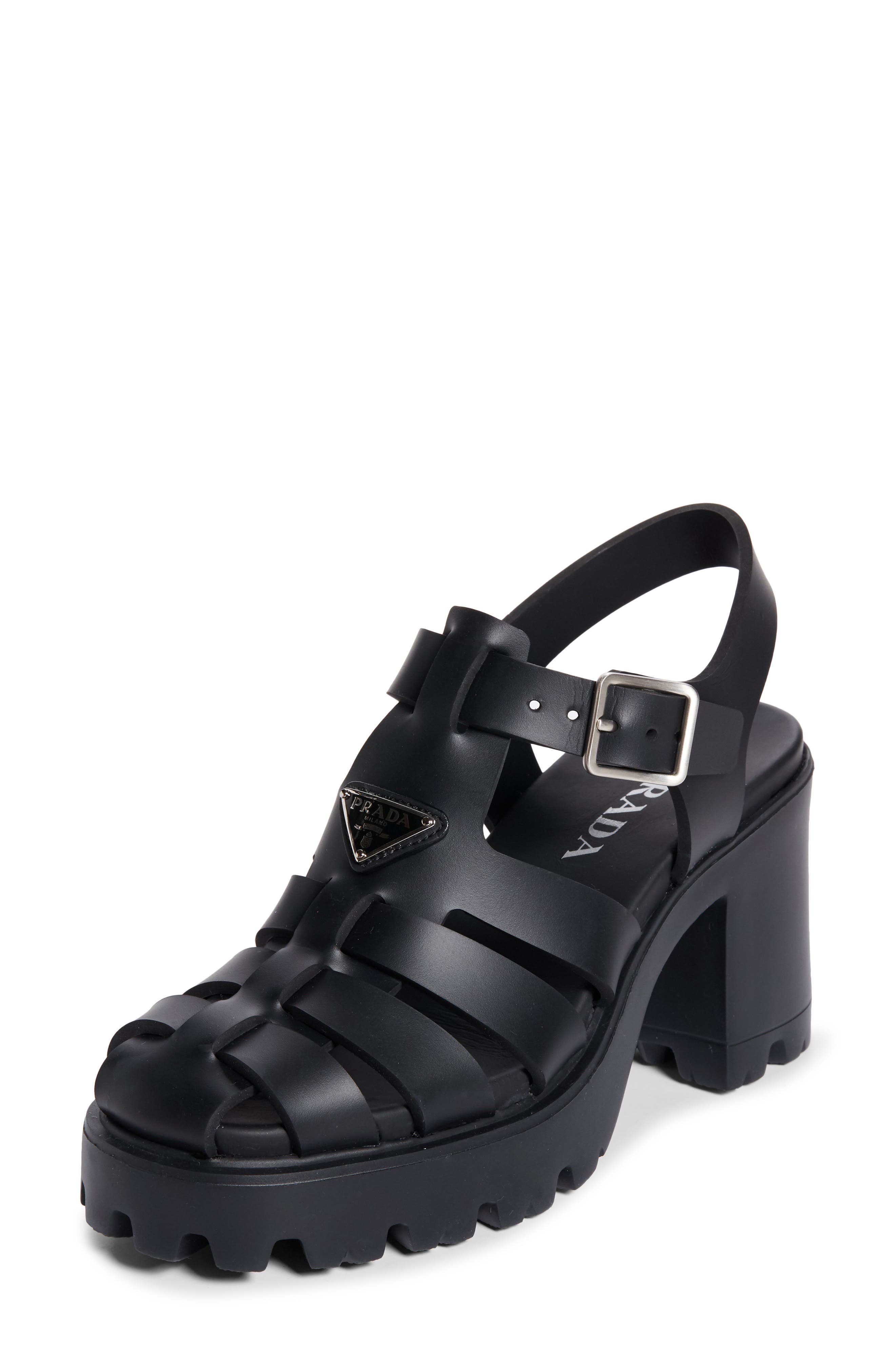 Prada Stride Flow Cage Platform Sandal, Main, color, Nero