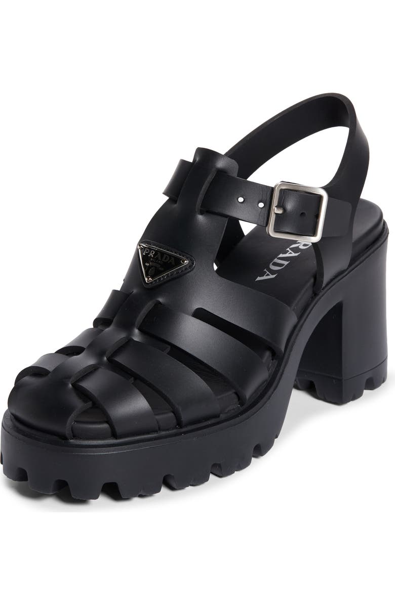 Prada Stride Flow Cage Platform Sandal, Main, color, Nero