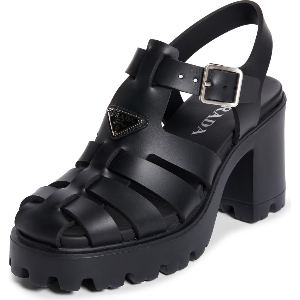 Prada Stride Flow Cage Platform Sandal In Black