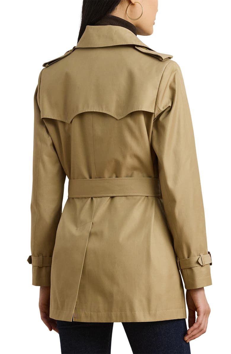 Lauren Ralph Lauren Double Breasted Belted Cotton Blend Trench Coat, Alternate, color, Birch Tan