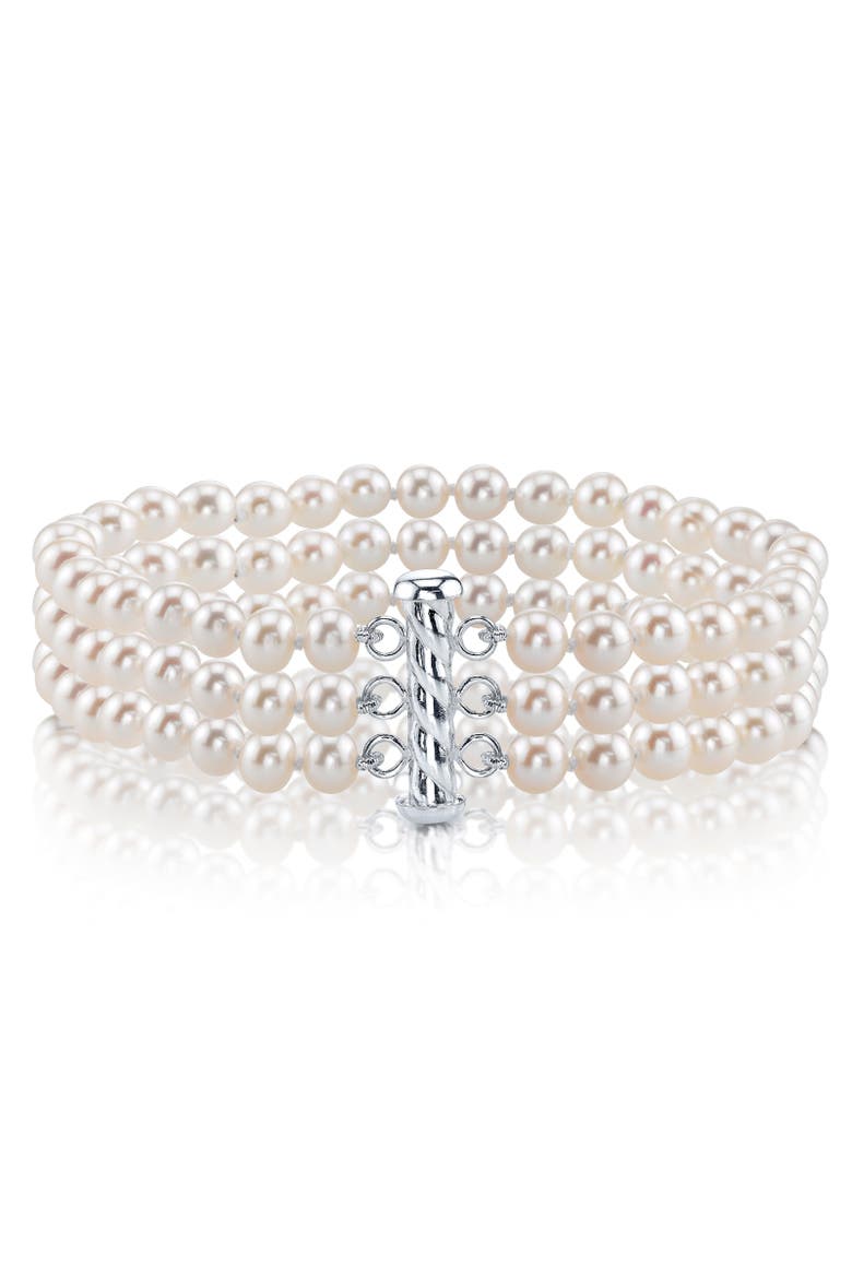 Triple White Freshwater Pearl Bracelet, Main, color, White Pearls