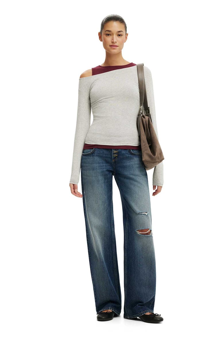 Women's Morgan Layered Long Sleeve, Alternate, color, Grey Marle Sour Cherry