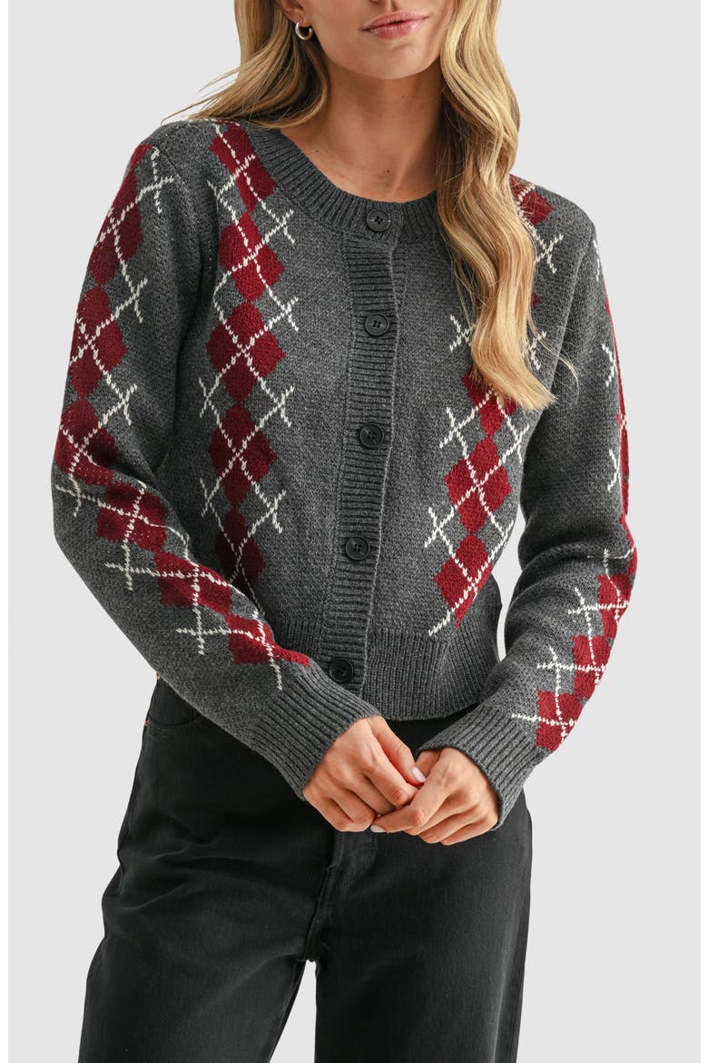 Argyle Crewneck Cardigan, Main, color, CHARCOAL WINE