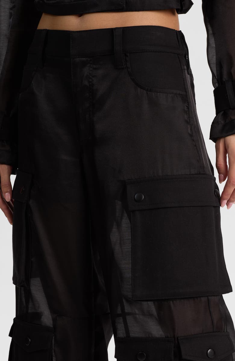 Alice + Olivia Olympia Mr. Baggy Sheer Cargo Pants, Alternate, color, Black