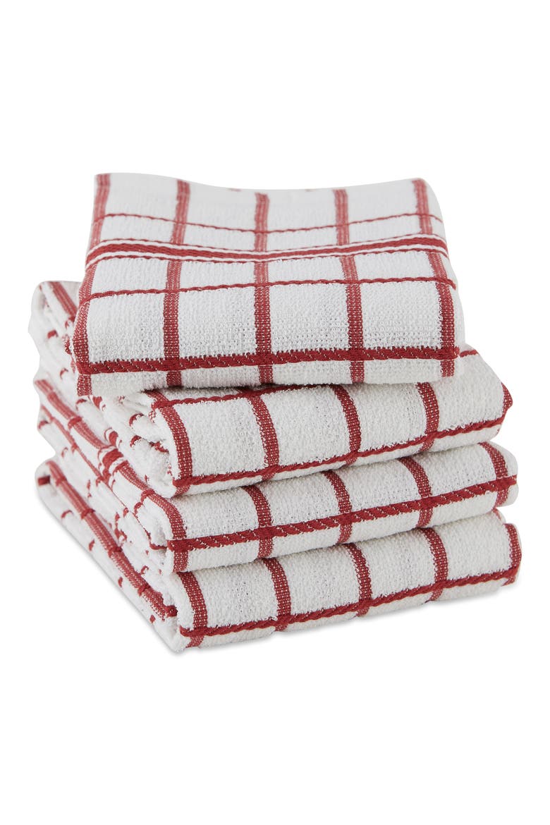 Windowpane Terry Dishtowel Set/4, Alternate, color, White/Barn Red
