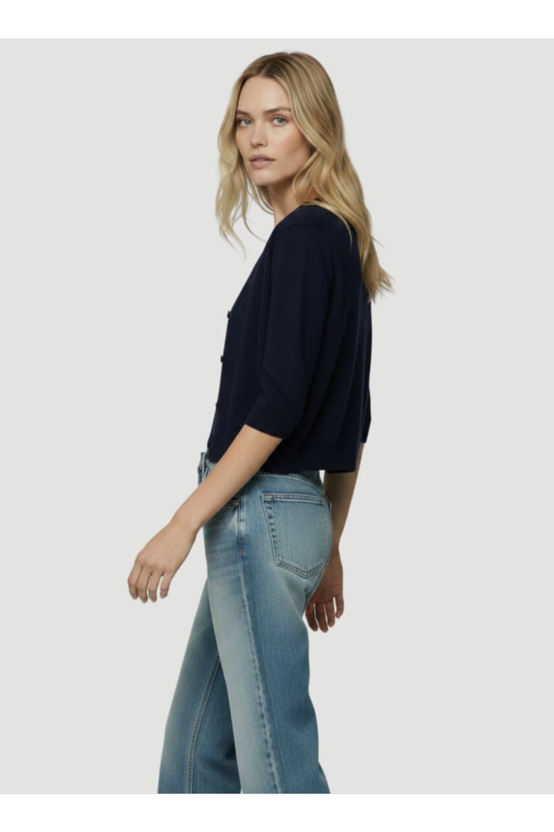 Cashmere Elbow Sleeve Crewneck Cardigan, Alternate, color, MARINE