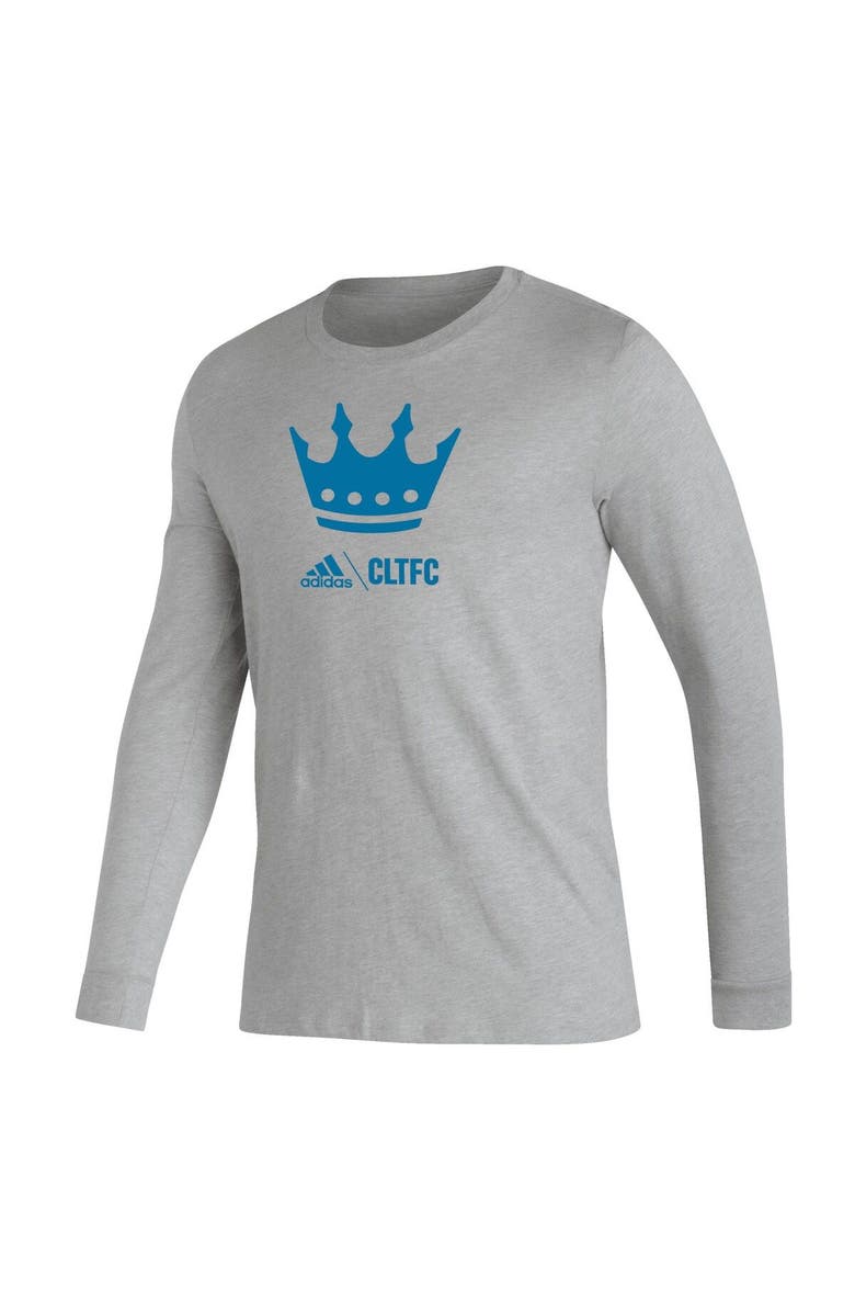 adidas Men's adidas Heather Gray Charlotte FC Icon AEROREADY Long Sleeve T-Shirt, Alternate, color, Heather Gray