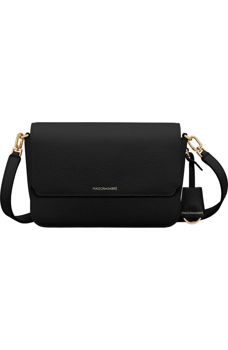MAISON de SABRÉ Medium Leather Flap Bag, Main, color, Black Caviar