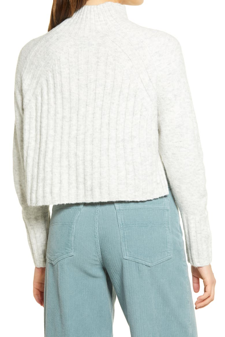 Rib Crop Turtleneck Sweater, Alternate, color, GREY MARL