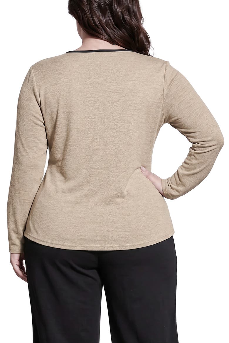 Contrast Long Sleeve Wrap Front Top, Alternate, color, KHAKI