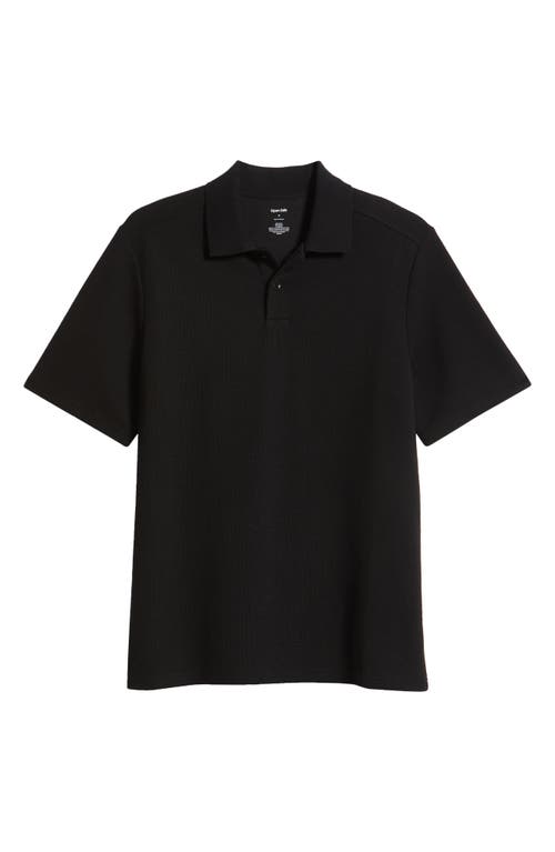 Open Edit Waffle Texture Cotton Blend Polo In Black