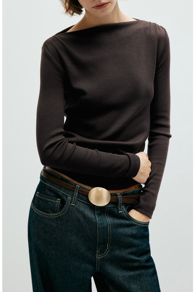 Long Sleeve Bateau Neck T-Shirt, Main, color, CHOCOLATE