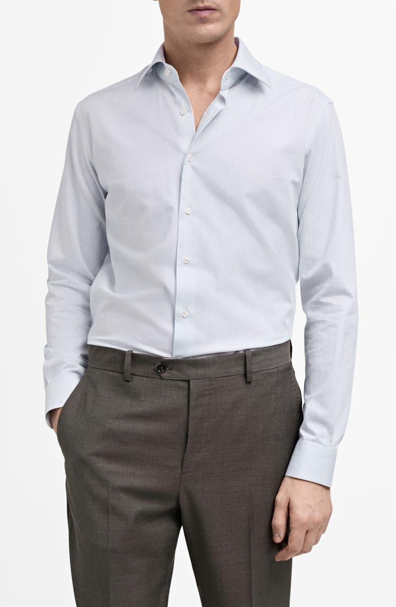 MANGO Stripe Cotton Button-Up Shirt, Main, color, Blue