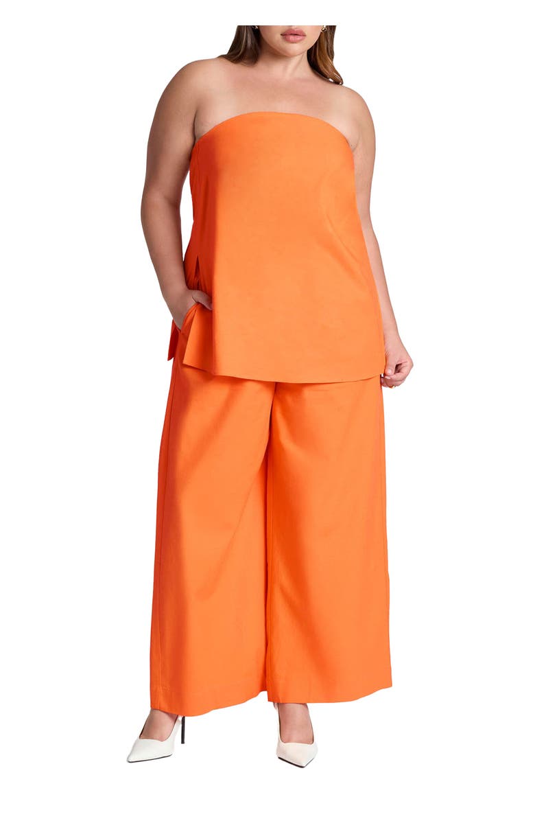 ELOQUII Easy Wide Leg Linen Pant, Main, color, Bright Orange