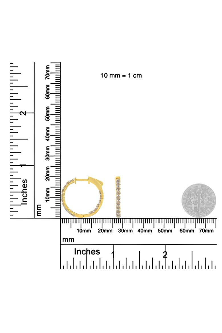 10K Yellow Gold Plated Silver Diamond Hoop Earrings, Alternate, color, Yellow