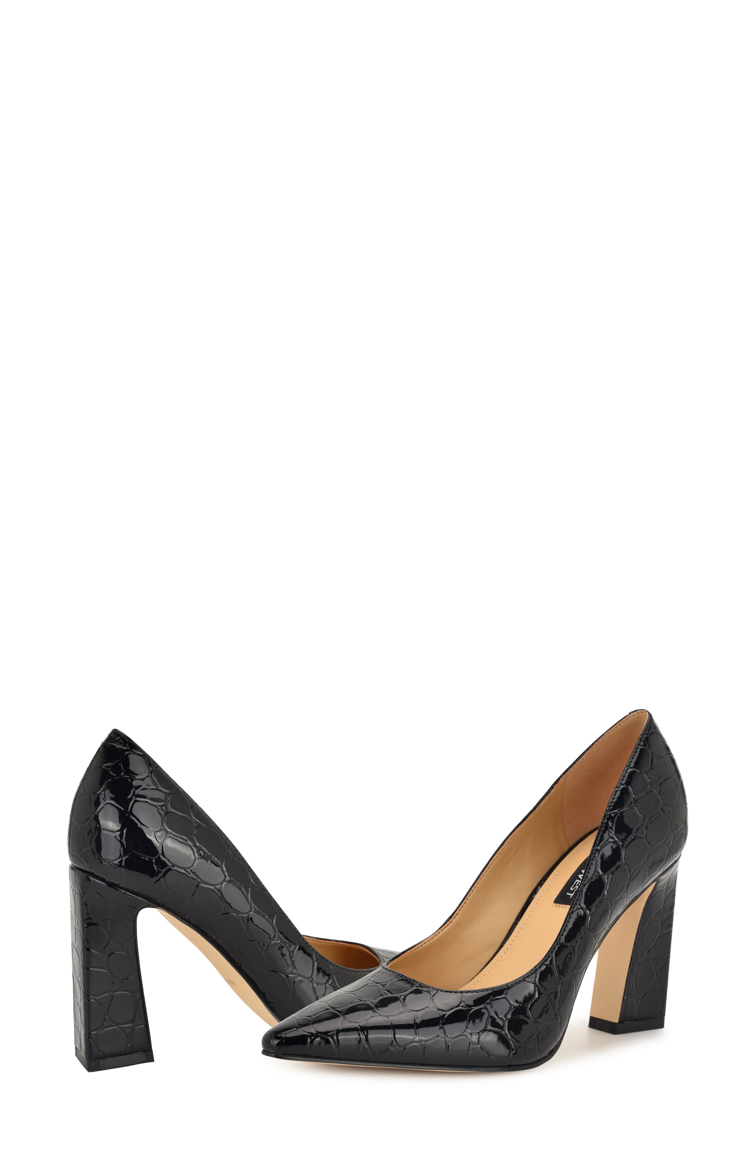 Nine West Tamant Pointed Toe Pump, Alternate, color, Black Croc