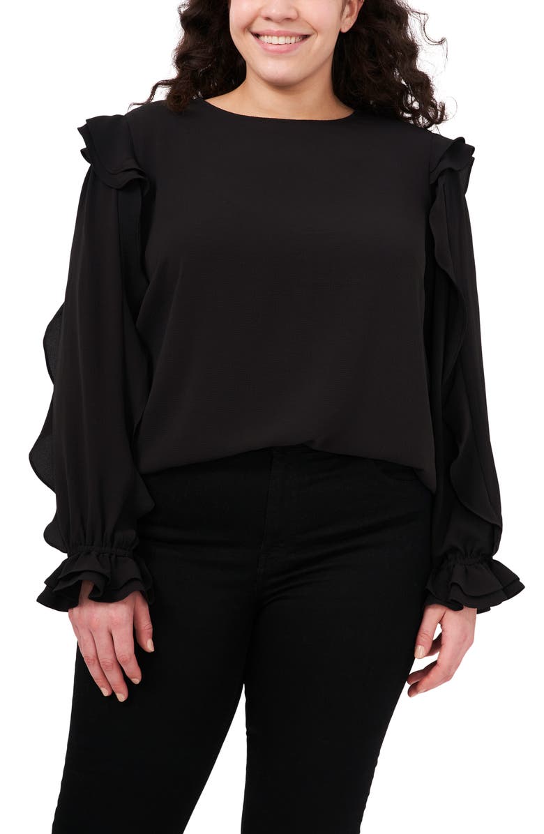 CeCe Ruffle Sleeve Crepe Top, Main, color,