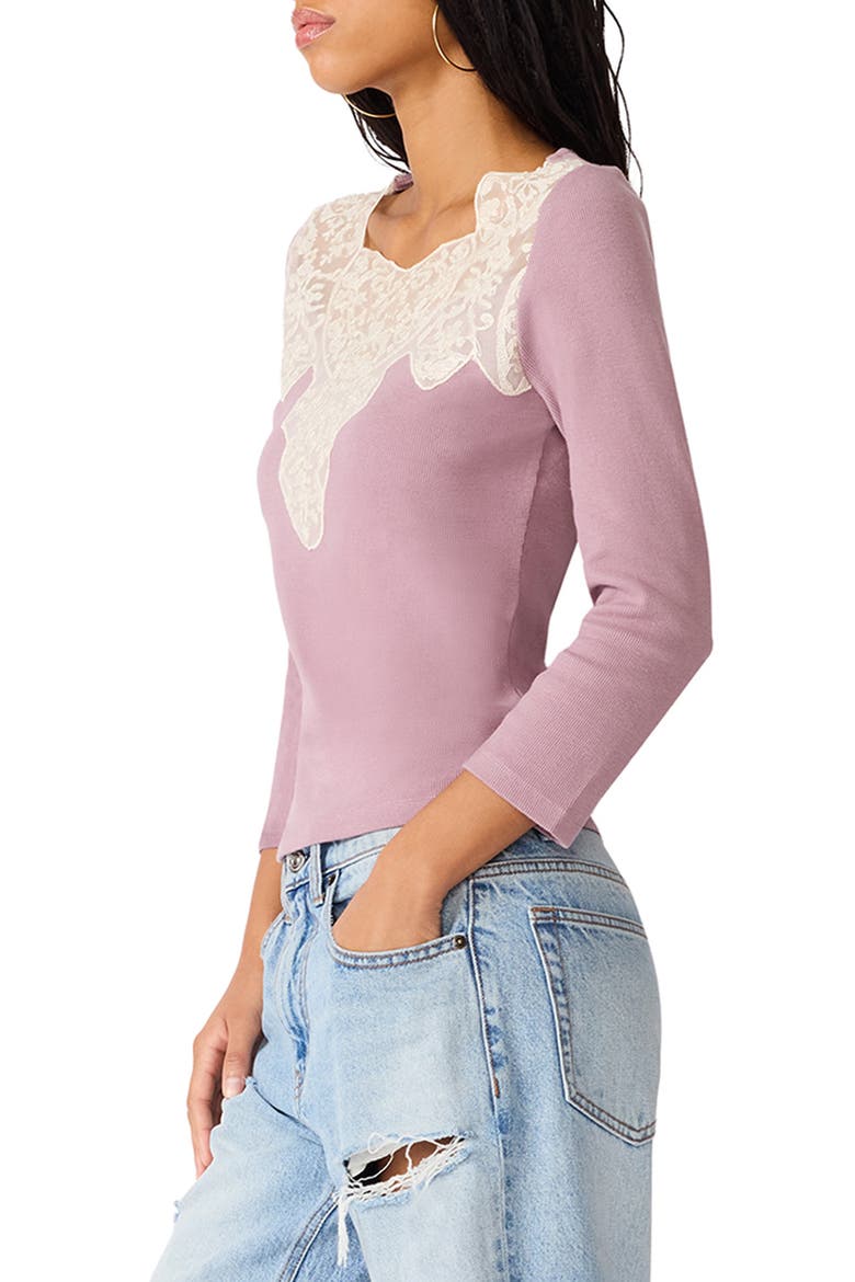 Lace Detail Rib Knit Top, Alternate, color, DUBERRY