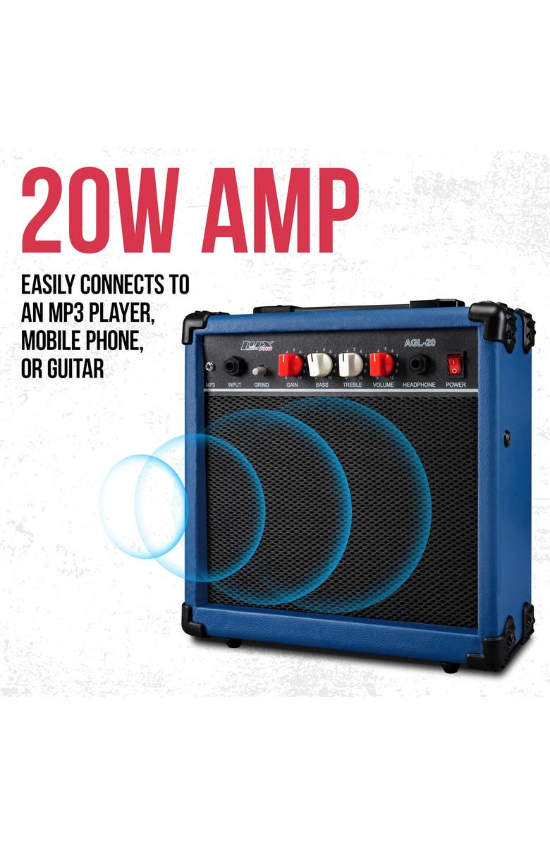 Lyxpro 30 Left Handed Electric Guitar Kit with Amp, Picks, Strap, Tuner, Cable & Case, Alternate, color, Blue