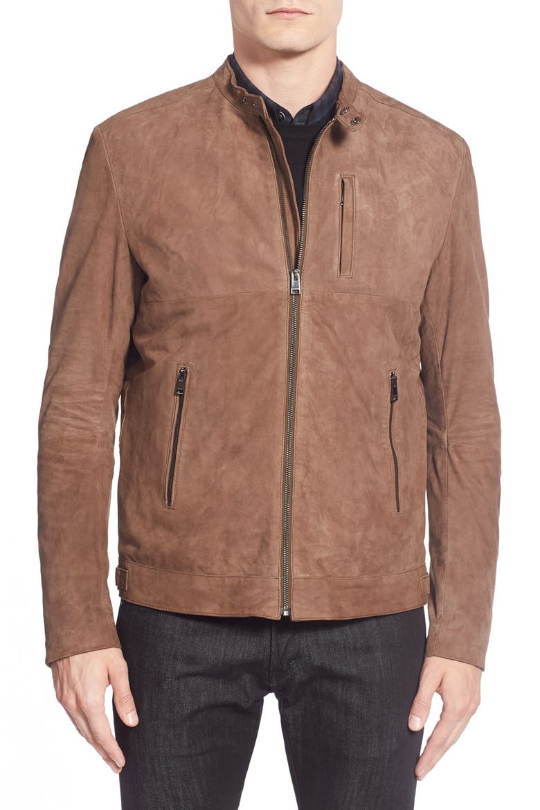 Suede Bomber Jacket, Main, color, STONE BROWN