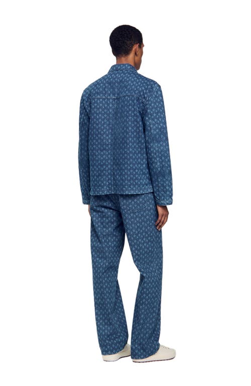 Sandro Mens Raw-denim Rope-motif Regular-fit Denim Jacket Xl In Blue