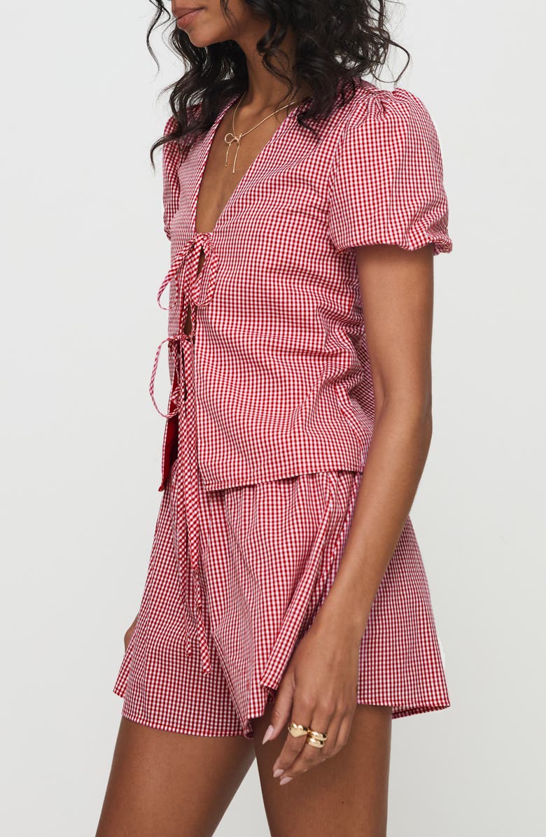 Princess Polly Arlina Gingham Cotton Tie Front Top & Shorts Set, Alternate, color,