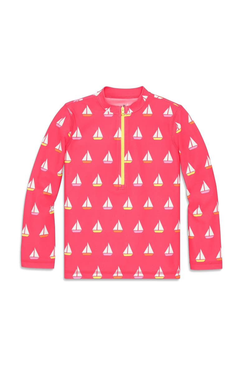 Kids Half-Zip Rash Guard, Main, color, Bright Azalea Sailboats