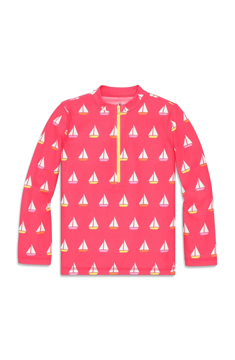 Primary Kids Half-Zip Rash Guard, Main, color, Bright Azalea Sailboats