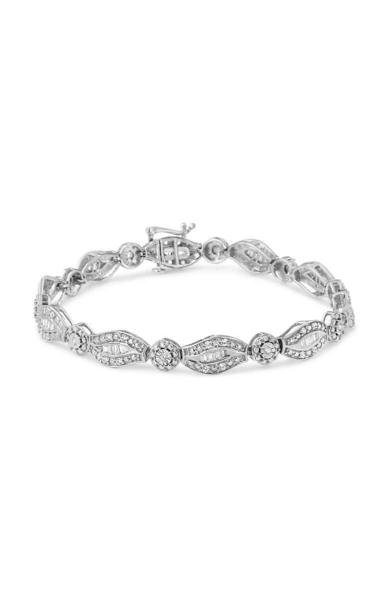 Haus of Brilliance Silver 1 cttw Diamond Double Leaf and Bezel Link Bracelet, Main, color, White