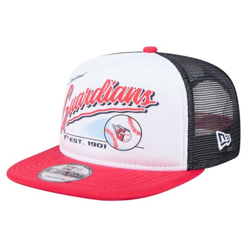 Men's New Era White/Red Cleveland Guardians Retro Script Trucker 9FIFTY Snapback Hat