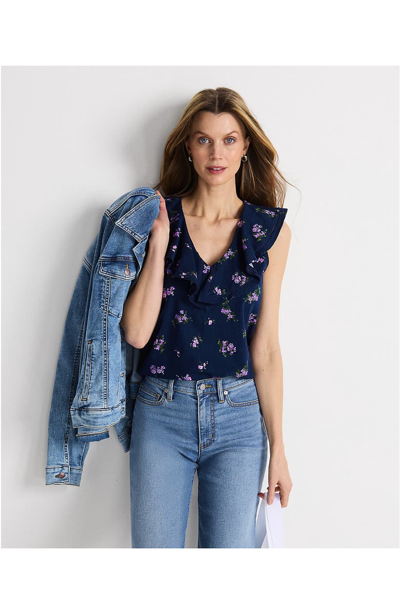 Lands' End V Neck Cascade Ruffle Top, Alternate, color, 