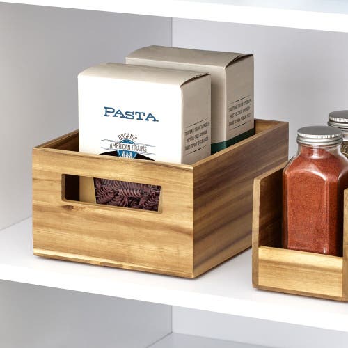Idesign Acacia Wood Pantry Storage Bin With Handles In Neutral