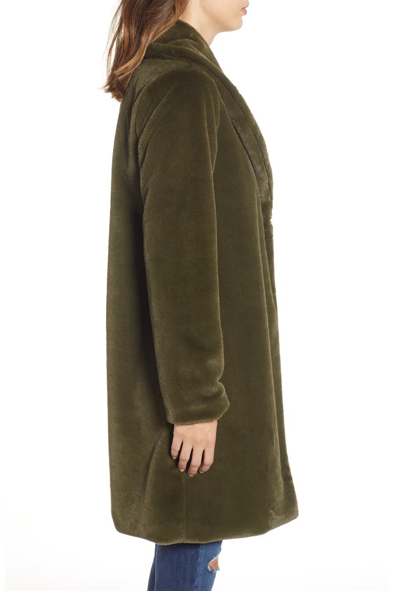 Faux Fur Long Coat, Alternate, color, OLIVE ITALY