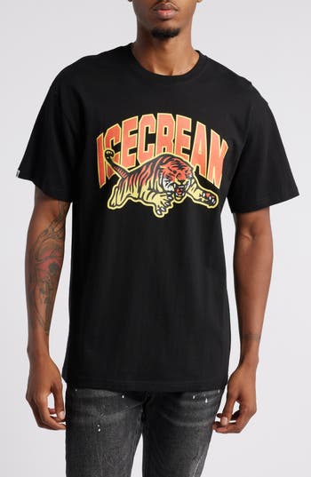 Icecream Tiger Cotton Graphic T-shirt In Black