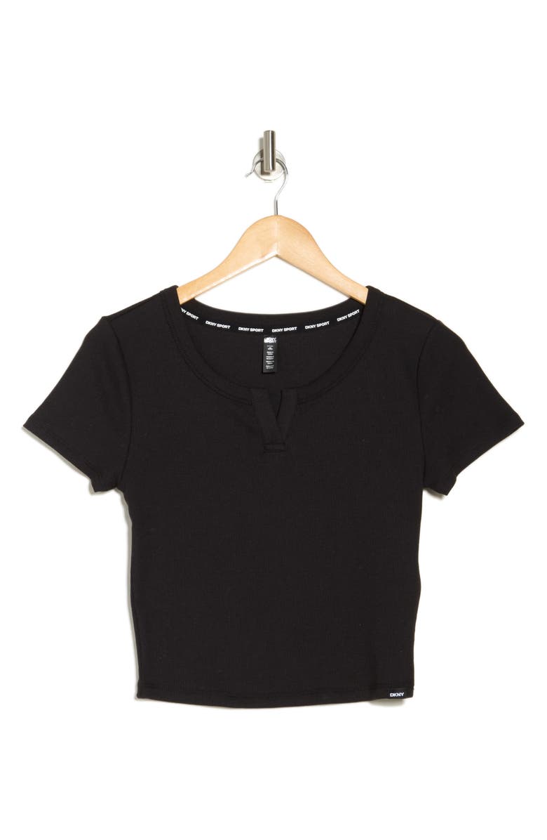 DKNY Split Neck Rib Knit T-Shirt, Alternate, color,