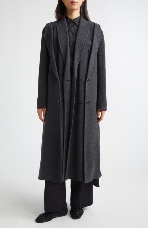 Layered Effect Wool & Cashmere Longline Coat