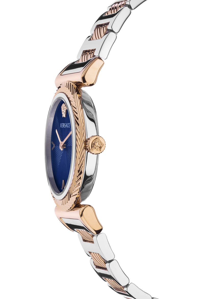 V-Motif Two-Tone Stainless Steel Bracelet Watch, 35mm, Alternate, color, BLUE/TWO TONE