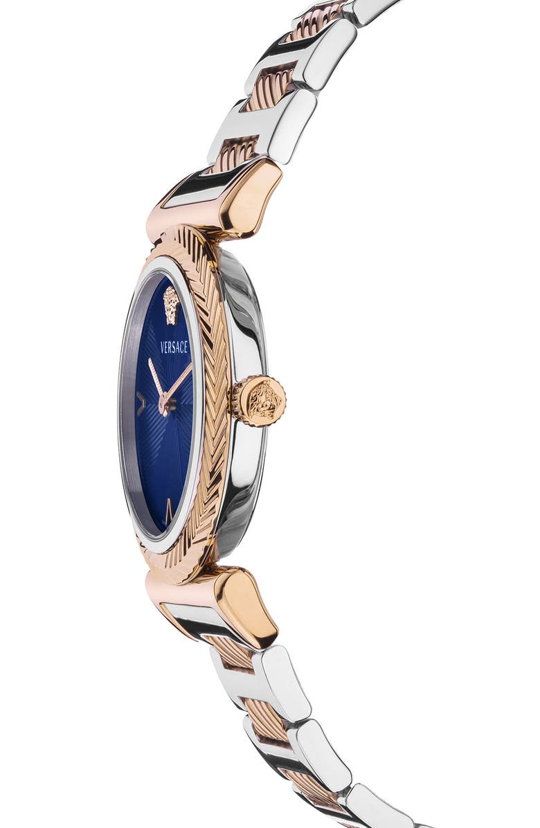 Versace V-Motif Two-Tone Stainless Steel Bracelet Watch, 35mm, Alternate, color, Blue/Two Tone