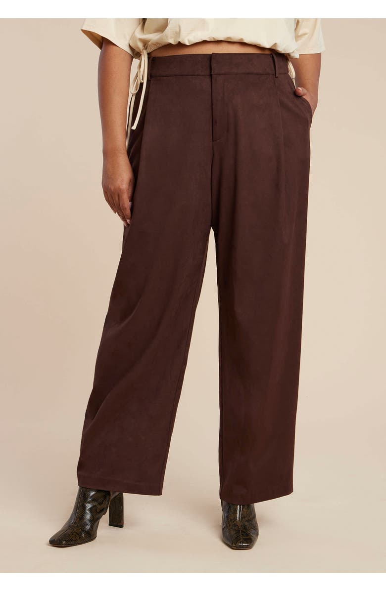 ELOQUII Faux Suede Wide Leg Pant, Alternate, color, Chicory Coffee