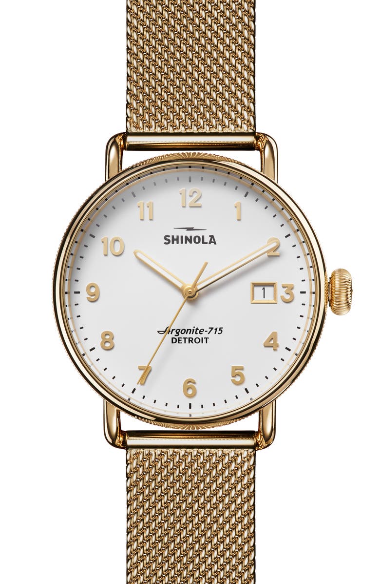 Shinola The Canfield Mesh Strap Watch, 38mm, Main, color, 