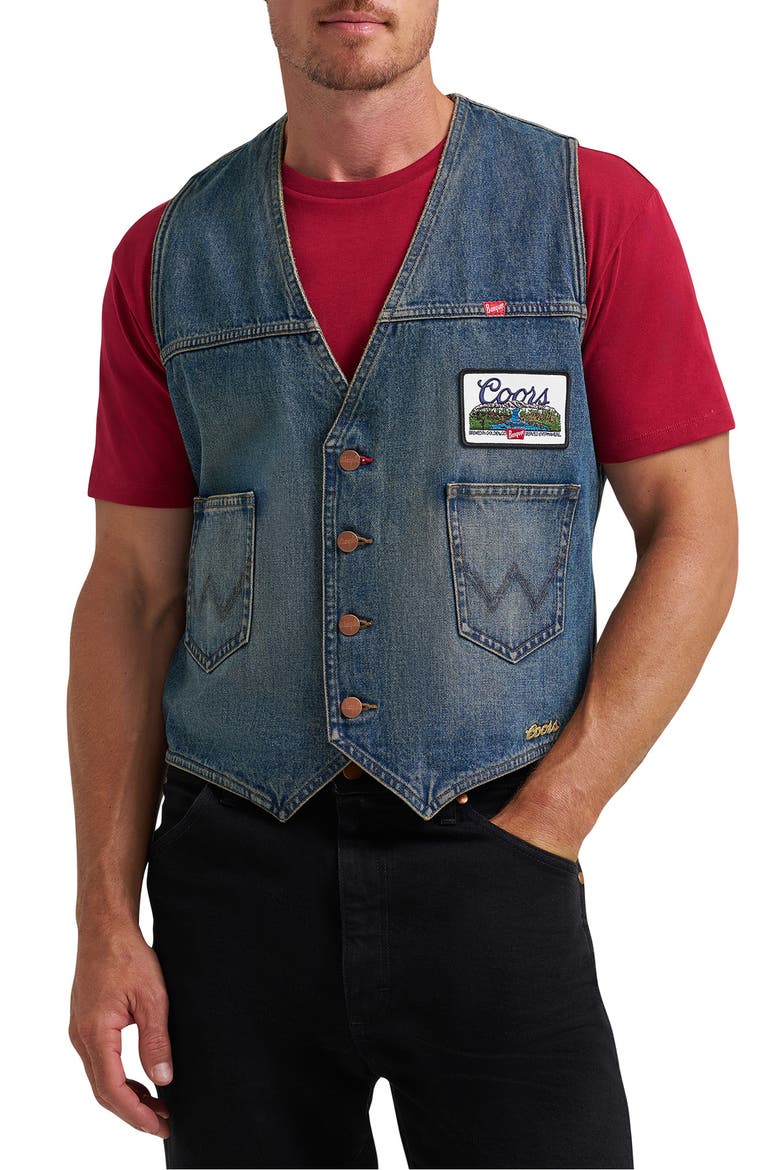 Embroidered Denim Vest, Main, color, INDIGO BUFF