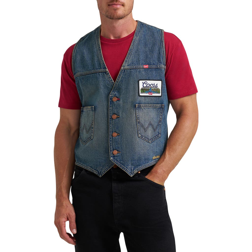 Wrangler Embroidered Denim Vest In Blue