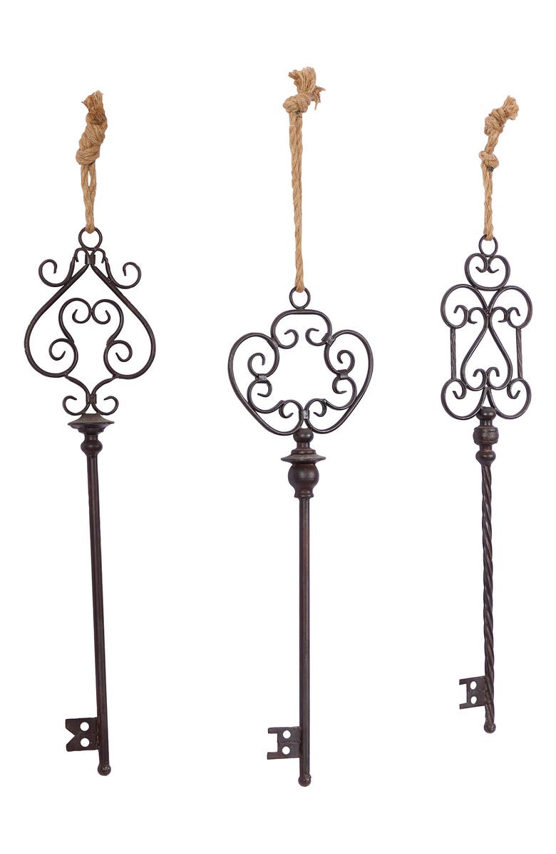 SONOMA SAGE HOME Black Metal Key Wall Decor with Rope Hanger - Set of 3, Alternate, color, 