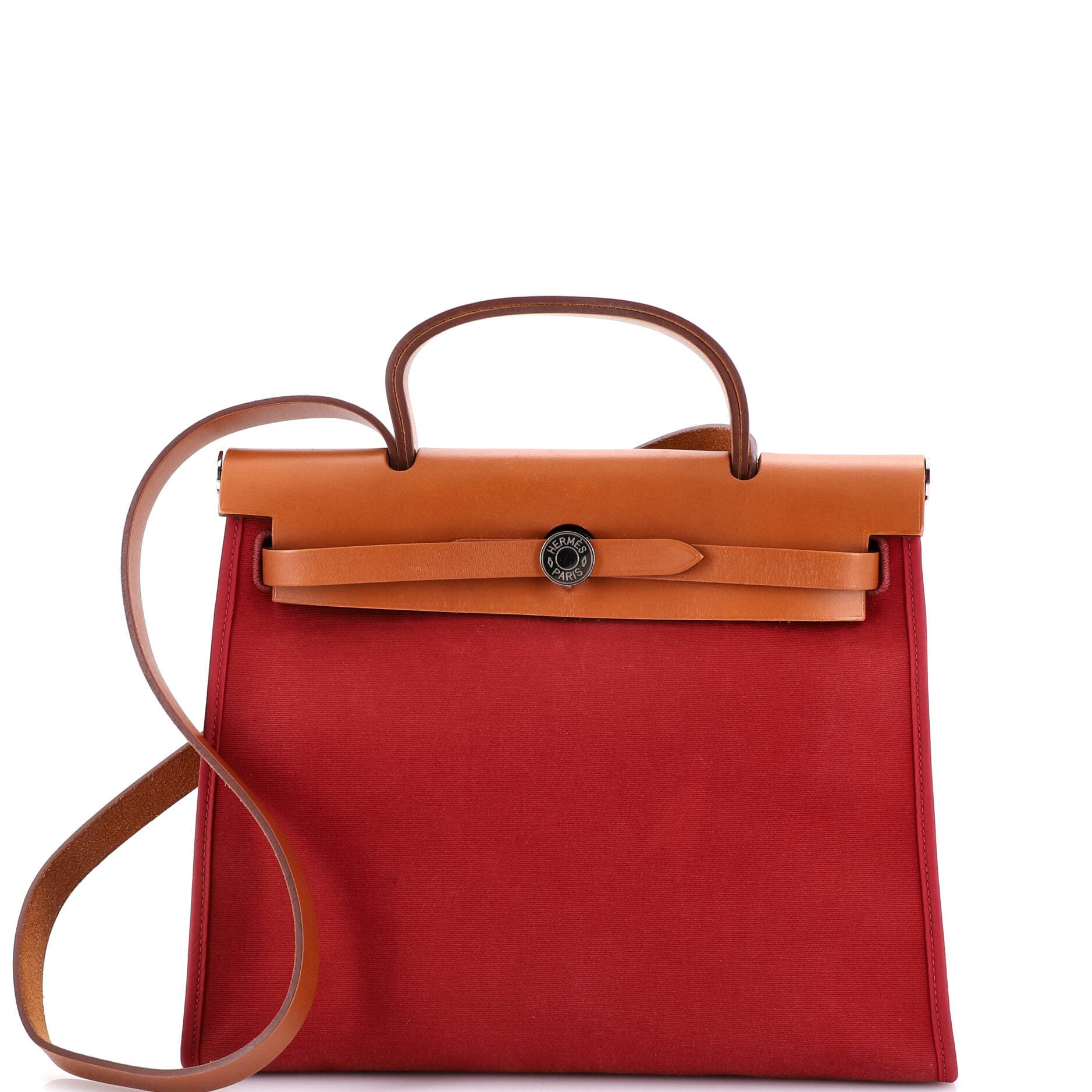 Pre-Owned Hermes Herbag Zip Leather and Toile 31, Main, color, Rubis